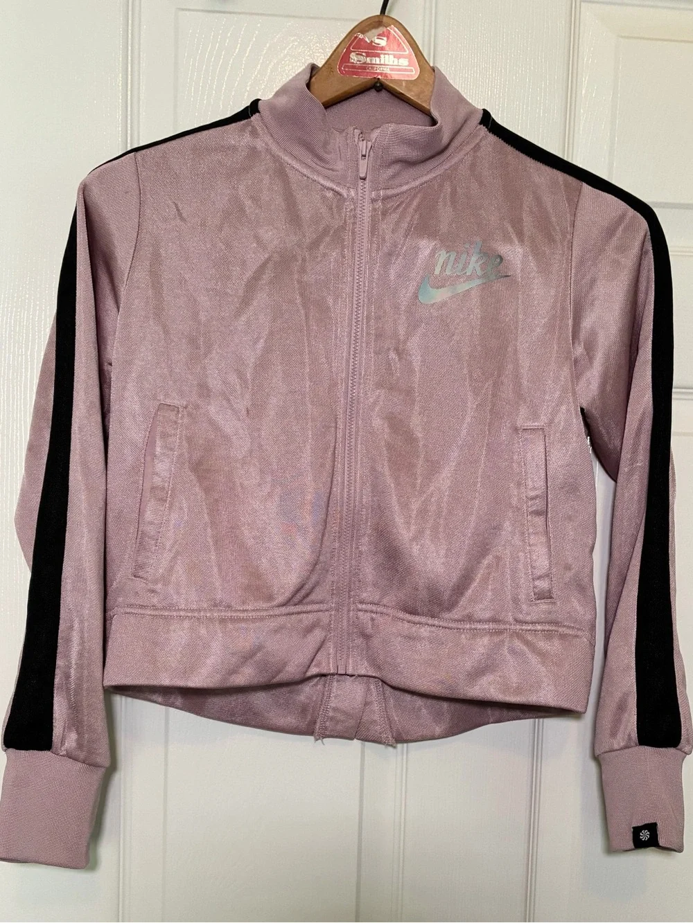 Nike 🟣 Girls Size Large NSW Icon Jacket in Plum Chalk with Black Stripes